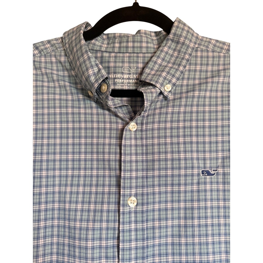 Preppy Outdoor Resort Vineyard Vines‎ Performance Whale Shirt Blue Plaid Sz L